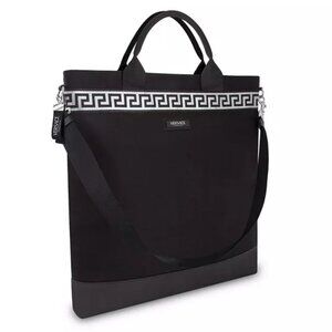 Versace Fragrances Black Canvas Leather Tote / Crossbody Bag | 2-Way 16.5"x15.5"